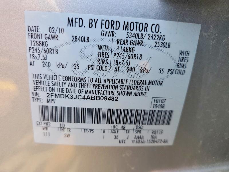 Продаж на аукціоні авто 2010 Ford Edge, vin: 2FMDK3JC4ABB09482, номер лоту: 67400006