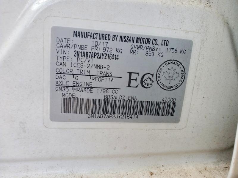 Aukcja sprzedaży 2018 Nissan Sentra, vin: 3N1AB7AP2JY216414, numer aukcji: 68140916