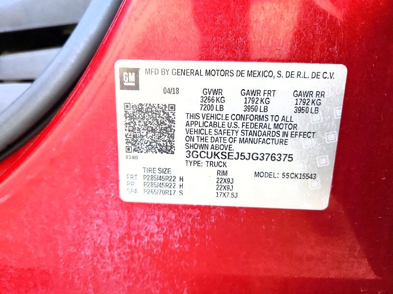 Продаж на аукціоні авто 2018 Chevrolet Silverado, vin: 3GCUKSEJ5JG376375, номер лоту: 68050026