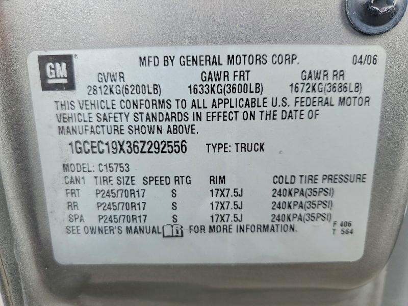 Auction sale of the 2006 Chevrolet Silverado, vin: 1GCEC19X36Z292556, lot number: 69561476
