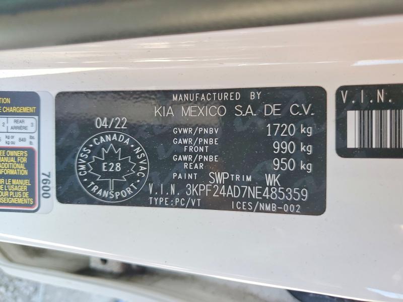 Продаж на аукціоні авто 2022 Kia Forte, vin: 3KPF24AD7NE485359, номер лоту: 69300136