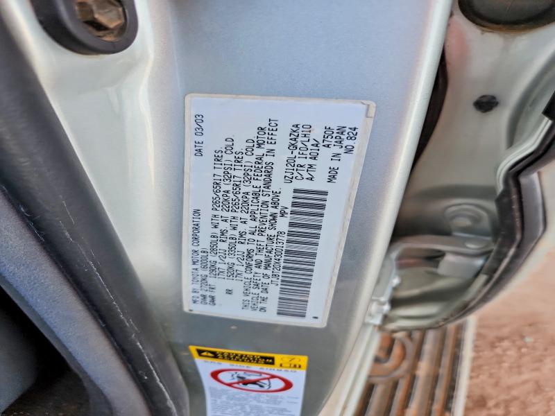 Aukcja sprzedaży 2003 Lexus Gx, vin: JTJBT20X430013778, numer aukcji: 67036186