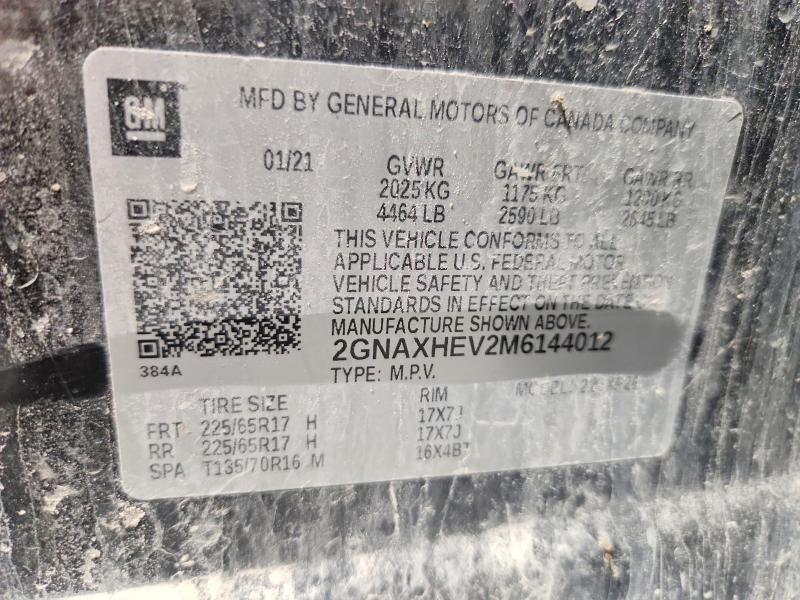69118716 :رقم المزاد ، 2GNAXHEV2M6144012 vin ، 2021 Chevrolet Equinox مزاد بيع