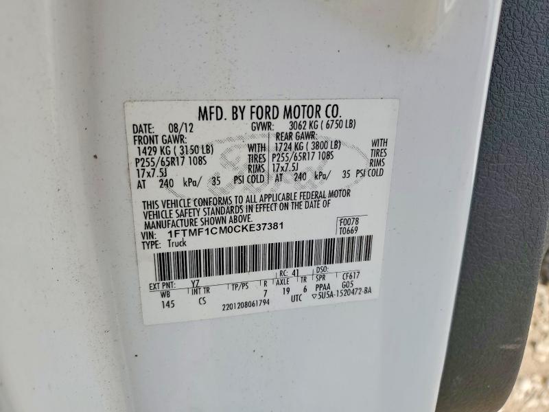 Aukcja sprzedaży 2012 Ford F150, vin: 1FTMF1CM0CKE37381, numer aukcji: 69092566