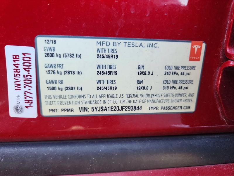 Aukcja sprzedaży 2018 Tesla Model S, vin: 5YJSA1E20JF293844, numer aukcji: 70369296