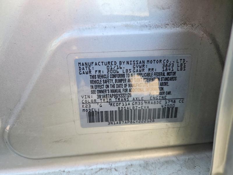 2016 Nissan Sentra მანქანა იყიდება აუქციონზე, vin: 3N1AB7AP8GY222128, აუქციონის ნომერი: 69657136