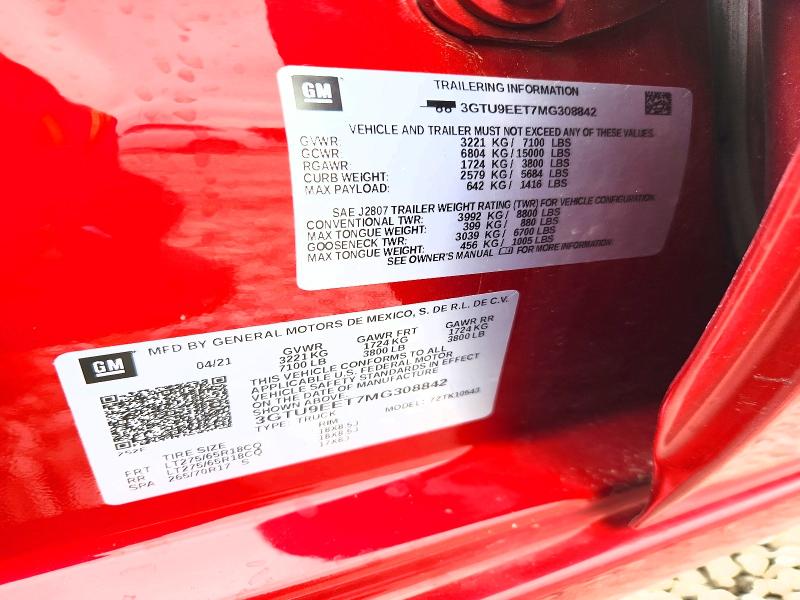 70143846 :رقم المزاد ، 3GTU9EET7MG308842 vin ، 2021 Gmc Sierra مزاد بيع