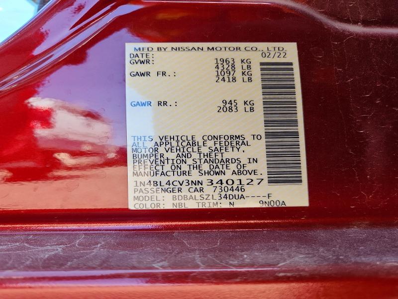 66889256 :رقم المزاد ، 1N4BL4CV3NN340127 vin ، 2022 Nissan Altima مزاد بيع