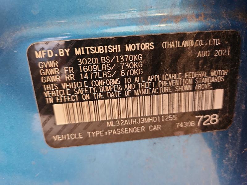 Aukcja sprzedaży 2021 Mitsubishi Mirage, vin: ML32AUHJ3MH011255, numer aukcji: 68653946