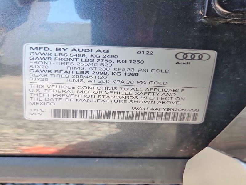 Продаж на аукціоні авто 2022 Audi Q5, vin: WA1EAAFY9N2059298, номер лоту: 68517166