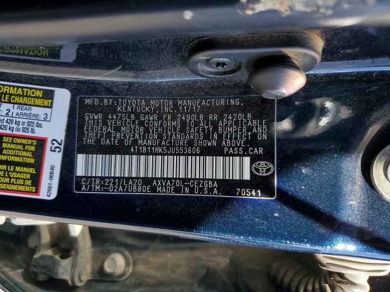 67895486 :رقم المزاد ، 4T1B11HK5JU553606 vin ، 2018 Toyota Camry مزاد بيع