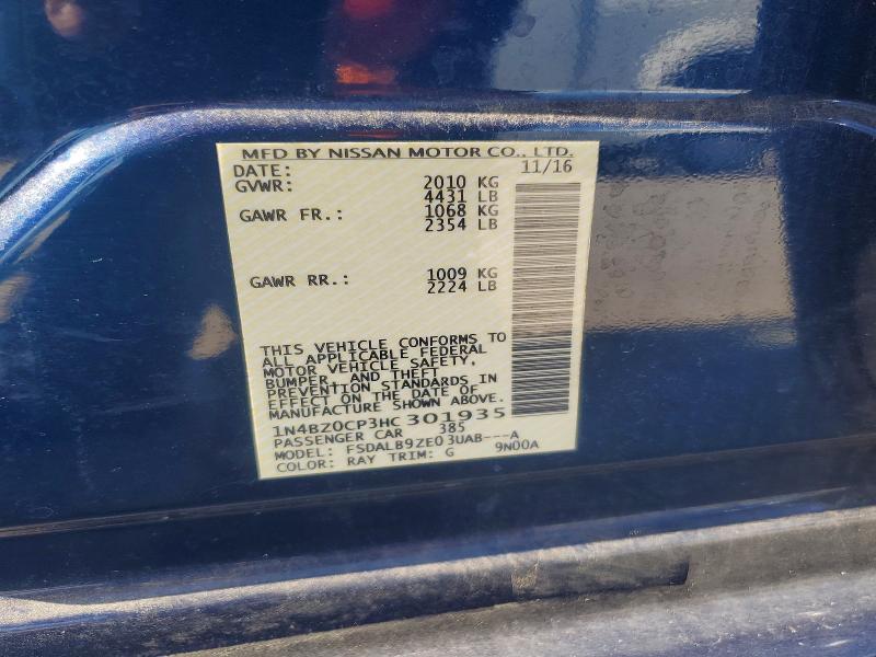 69169146 :رقم المزاد ، 1N4BZ0CP3HC301935 vin ، 2017 Nissan Leaf مزاد بيع