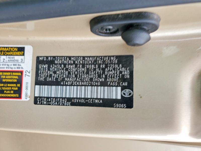 70701326 :رقم المزاد ، 4T4BF3EK8AR021046 vin ، 2010 Toyota Camry مزاد بيع