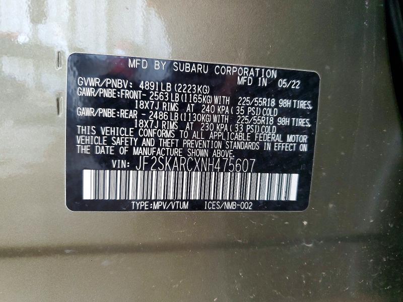 Продажа на аукционе авто 2022 Subaru Forester, vin: JF2SKARCXNH475607, номер лота: 67890416