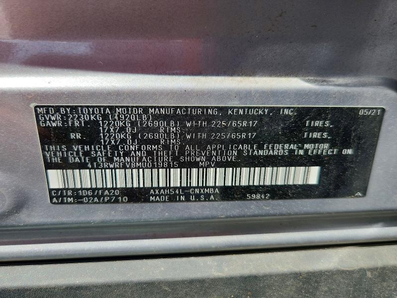 2021 Toyota Rav4 მანქანა იყიდება აუქციონზე, vin: 4T3RWRFV8MU019815, აუქციონის ნომერი: 66566246