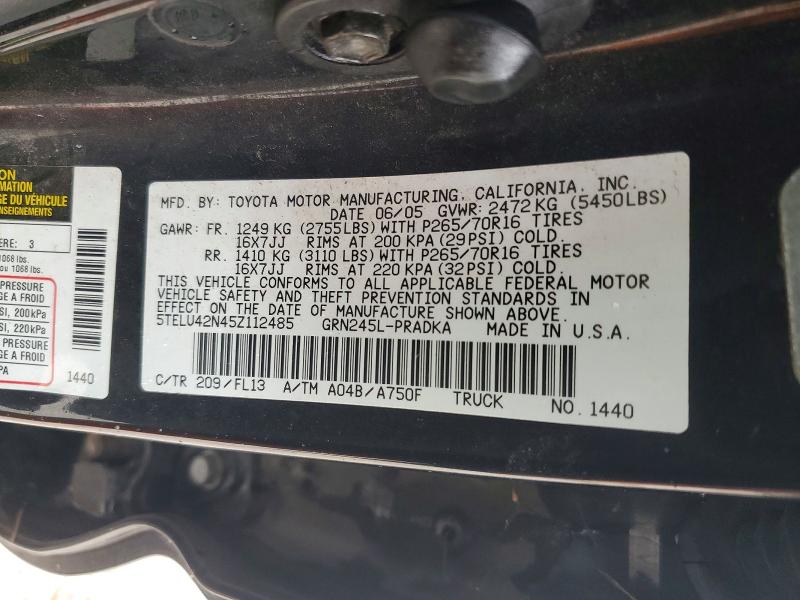 Продажа на аукционе авто 2005 Toyota Tacoma, vin: 5TELU42N45Z112485, номер лота: 70609836