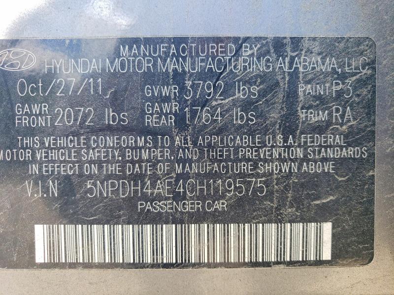 Продаж на аукціоні авто 2012 Hyundai Elantra, vin: 5NPDH4AE4CH119575, номер лоту: 67600726