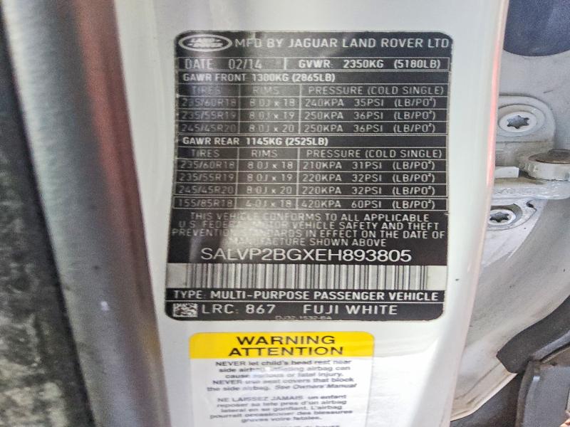 2014 Land Rover Range Rover Evoque მანქანა იყიდება აუქციონზე, vin: SALVP2BGXEH893805, აუქციონის ნომერი: 67592016