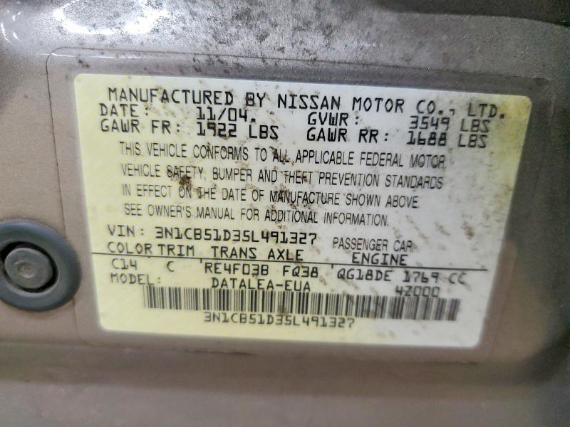 Продаж на аукціоні авто 2005 Nissan Sentra, vin: 3N1CB51D35L491327, номер лоту: 70709366