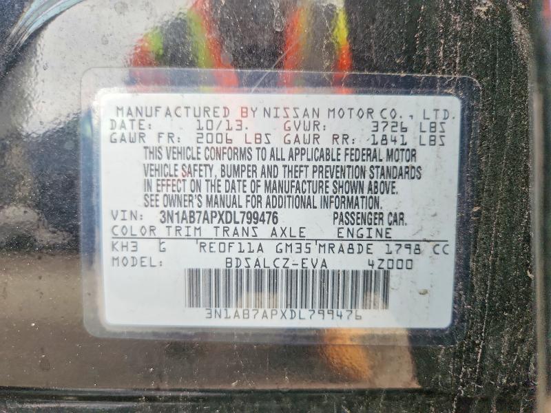 2013 Nissan Sentra მანქანა იყიდება აუქციონზე, vin: 3N1AB7APXDL799476, აუქციონის ნომერი: 69012736
