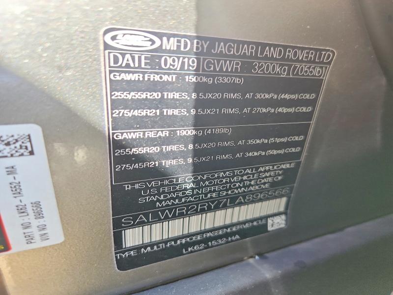 Aukcja sprzedaży 2020 Land Rover Range Rover Sport, vin: SALWR2RY7LA896566, numer aukcji: 68995506
