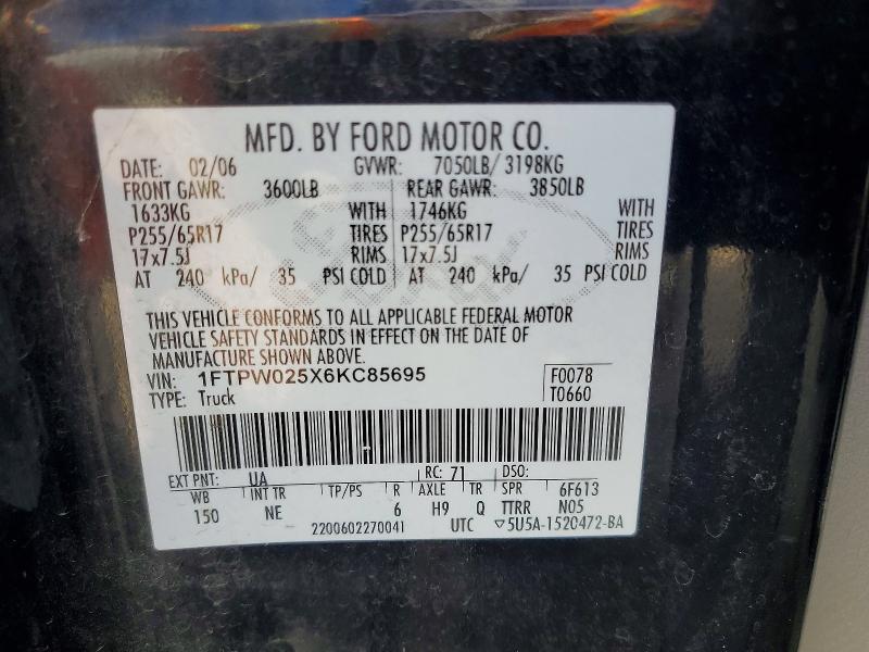 Aukcja sprzedaży 2006 Ford F150, vin: 1FTPW025X6KC85695, numer aukcji: 69093416