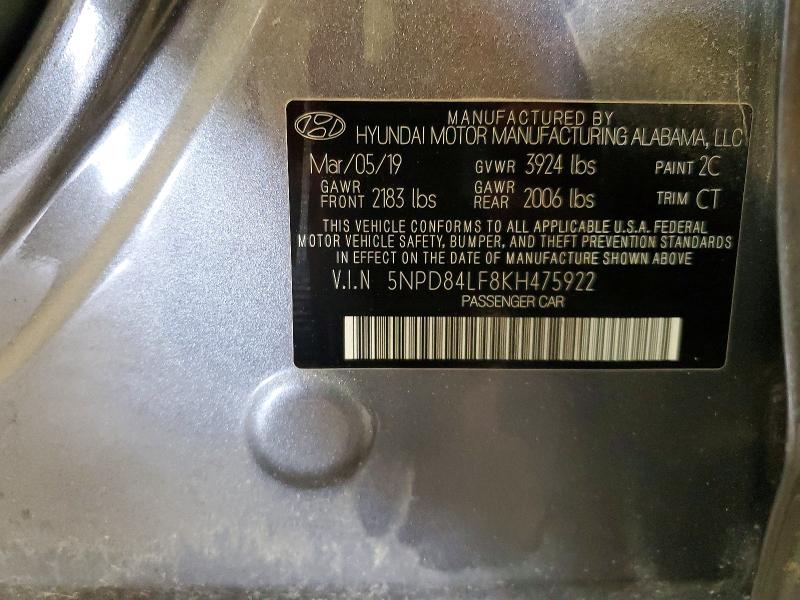 2019 Hyundai Elantra მანქანა იყიდება აუქციონზე, vin: 5NPD84LF8KH475922, აუქციონის ნომერი: 67863116