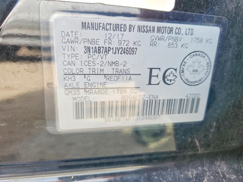 70114576 :رقم المزاد ، 3N1AB7AP1JY246097 vin ، 2018 Nissan Sentra مزاد بيع