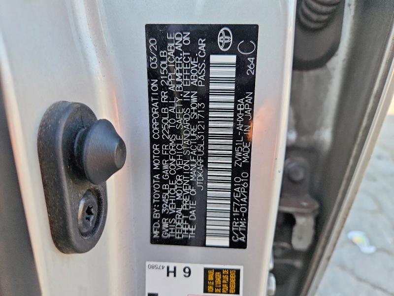 69205626 :رقم المزاد ، JTDKARFU5L3121713 vin ، 2020 Toyota Prius مزاد بيع