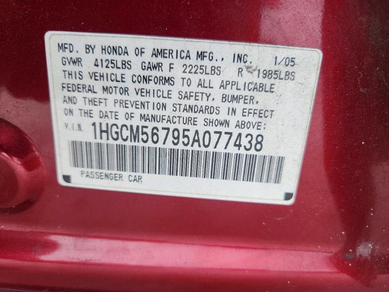 Aukcja sprzedaży 2005 Honda Accord, vin: 1HGCM56795A077438, numer aukcji: 68854376