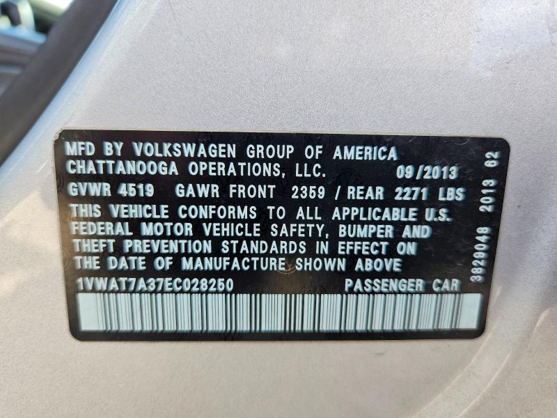 Aukcja sprzedaży 2014 Volkswagen Passat, vin: 1VWAT7A37EC028250, numer aukcji: 69811086