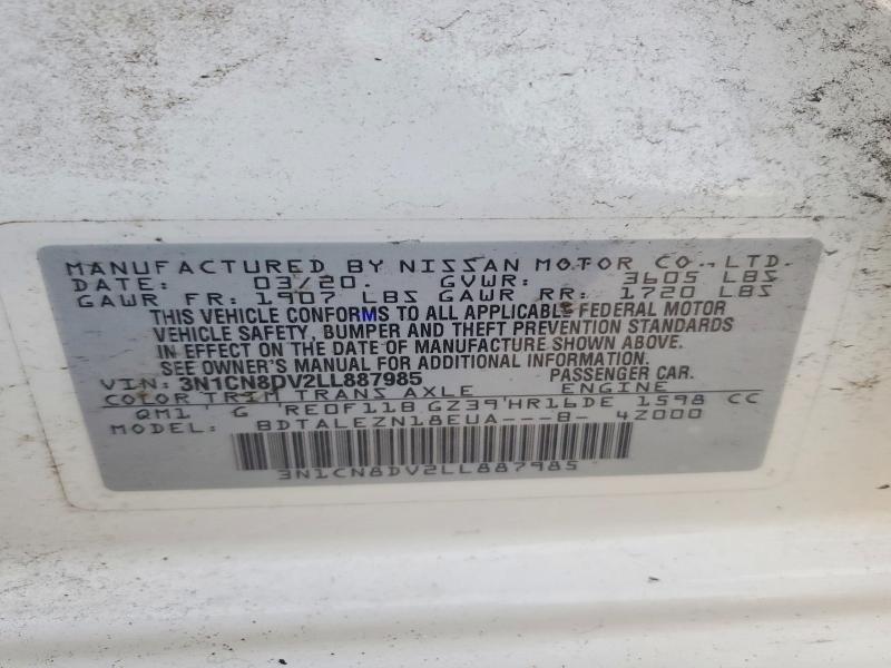 2020 Nissan Versa მანქანა იყიდება აუქციონზე, vin: 3N1CN8DV2LL887985, აუქციონის ნომერი: 67150876