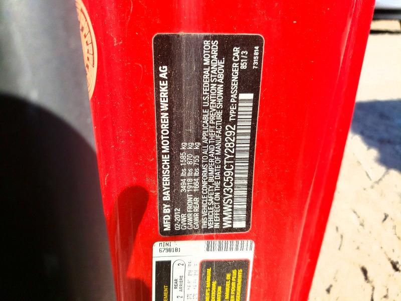 Продаж на аукціоні авто 2012 Mini Cooper, vin: WMWSV3C59CTY28292, номер лоту: 69993966