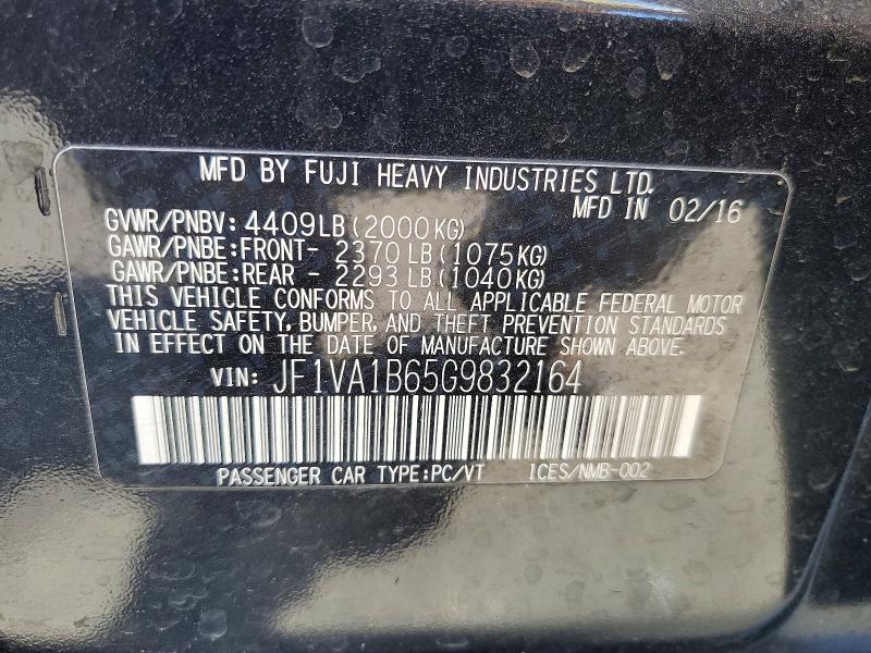 2016 Subaru Wrx მანქანა იყიდება აუქციონზე, vin: JF1VA1B65G9832164, აუქციონის ნომერი: 67191976