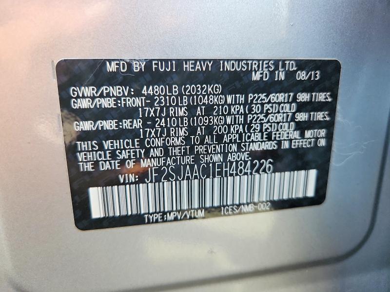 Aukcja sprzedaży 2014 Subaru Forester, vin: JF2SJAAC1EH484226, numer aukcji: 68782266