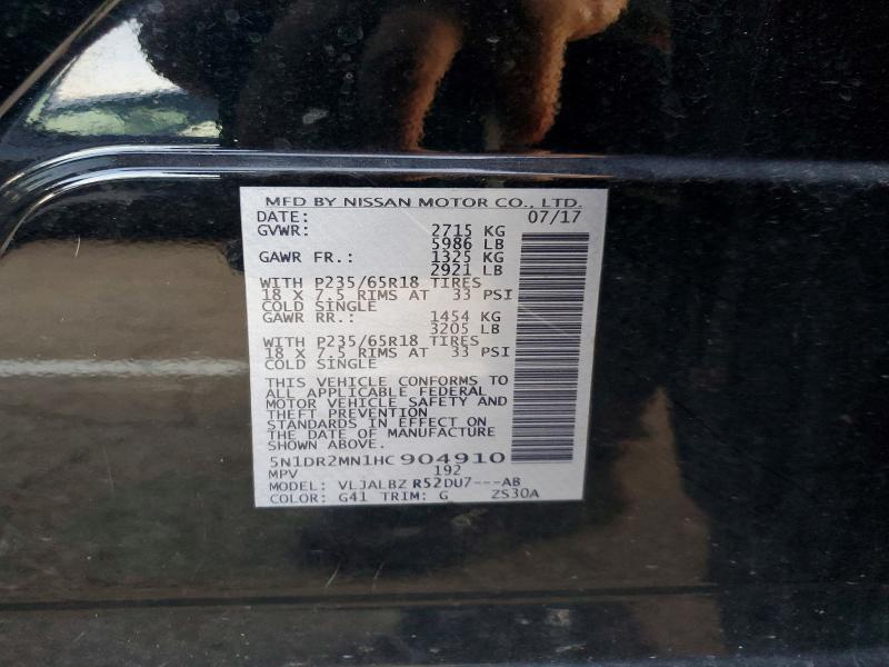 67299126 :رقم المزاد ، 5N1DR2MN1HC904910 vin ، 2017 Nissan Pathfinder مزاد بيع