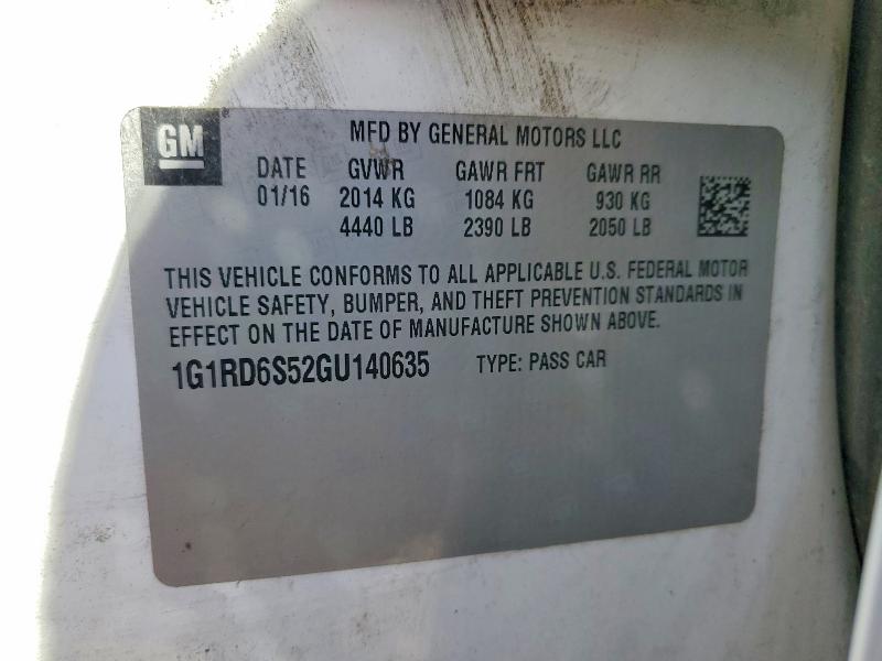 69389366 :رقم المزاد ، 1G1RD6S52GU140635 vin ، 2016 Chevrolet Volt مزاد بيع