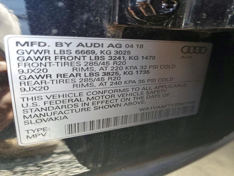 Aukcja sprzedaży 2018 Audi Q7, vin: WA1VAAF77JD041243, numer aukcji: 68609566