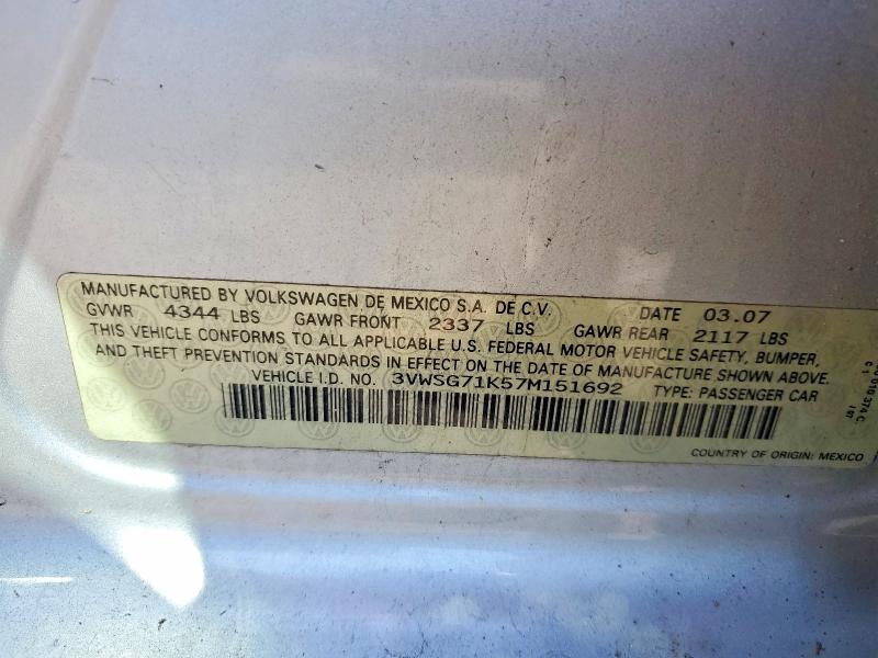 Продаж на аукціоні авто 2007 Volkswagen Jetta, vin: 3VWSG71K57M151692, номер лоту: 66859686