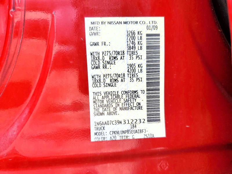 Aukcja sprzedaży 2009 Nissan Titan, vin: 1N6AA07C39N312232, numer aukcji: 64994846