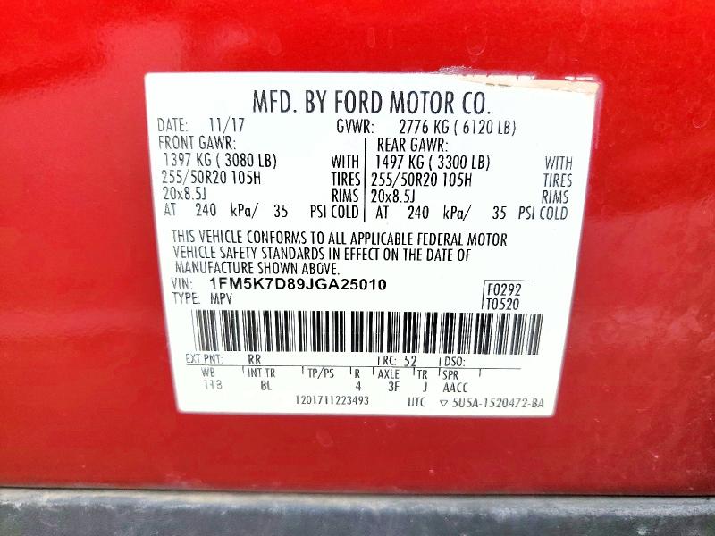 Aukcja sprzedaży 2018 Ford Explorer, vin: 1FM5K7D89JGA25010, numer aukcji: 69876526