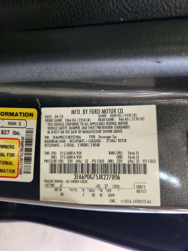 Aukcja sprzedaży 2018 Ford Fusion, vin: 3FA6P0G75JR227006, numer aukcji: 67852516