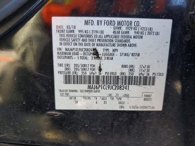2018 Ford Ecosport მანქანა იყიდება აუქციონზე, vin: MAJ6P1CL9JC208241, აუქციონის ნომერი: 67675686