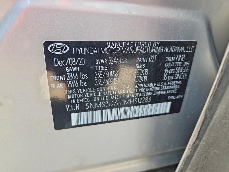 Aukcja sprzedaży 2021 Hyundai Santa Fe, vin: 5NMS3DAJ1MH312283, numer aukcji: 70067056
