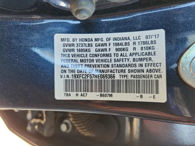 2017 Honda Civic მანქანა იყიდება აუქციონზე, vin: 19XFC2F57HE069366, აუქციონის ნომერი: 70351996