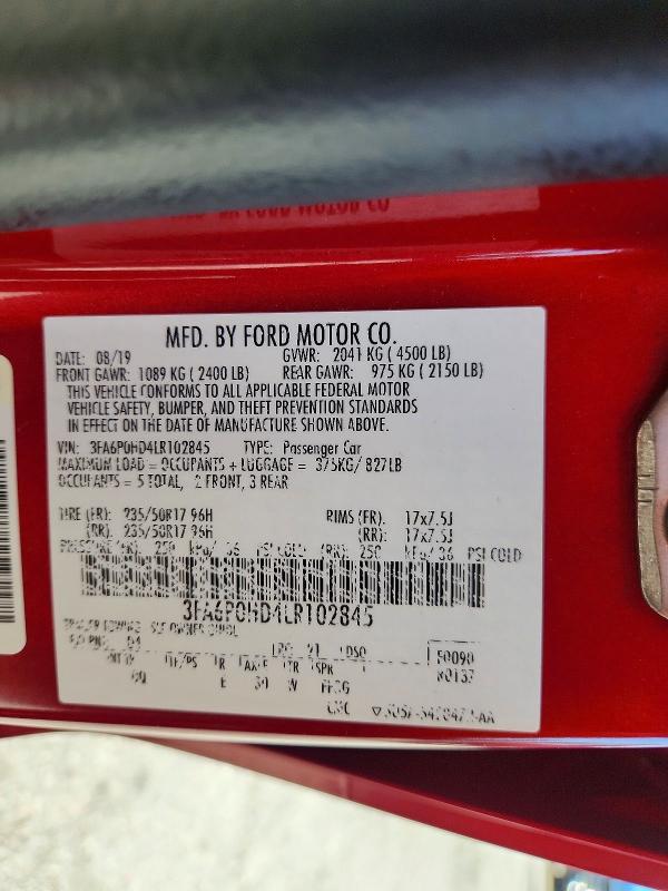 Продаж на аукціоні авто 2020 Ford Fusion, vin: 3FA6P0HD4LR102845, номер лоту: 69096206