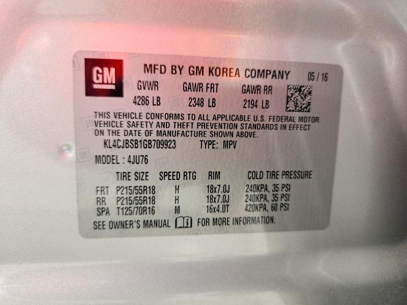 2016 Buick Encore მანქანა იყიდება აუქციონზე, vin: KL4CJBSB1GB709923, აუქციონის ნომერი: 68039256