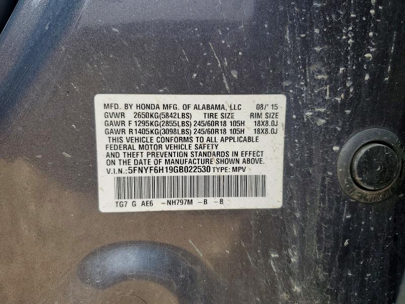 2016 Honda Pilot მანქანა იყიდება აუქციონზე, vin: 5FNYF6H19GB022530, აუქციონის ნომერი: 69381306