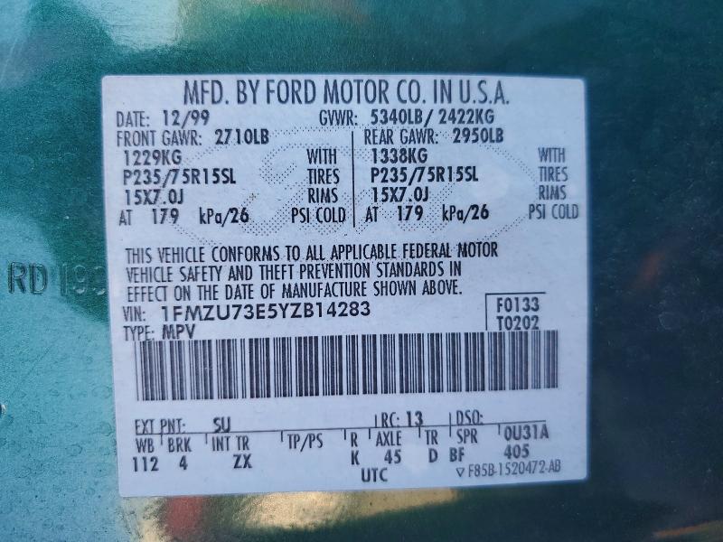 Aukcja sprzedaży 2000 Ford Explorer, vin: 1FMZU73E5YZB14283, numer aukcji: 71274636