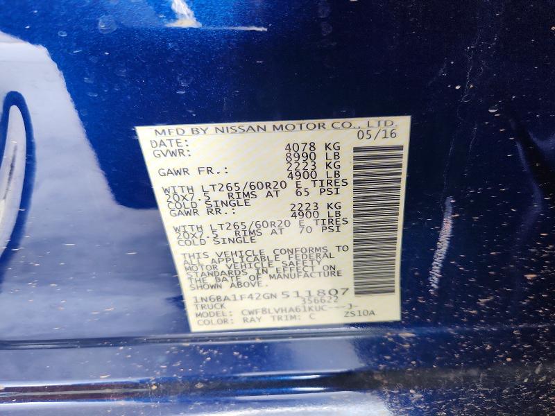 2016 Nissan Titan Xd მანქანა იყიდება აუქციონზე, vin: 1N6BA1F42GN511807, აუქციონის ნომერი: 67821116